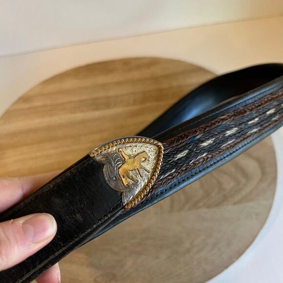 Vintage 90s Genuine Leather USA Made Studded Weaved Woven Size L - Picture 7 of 16